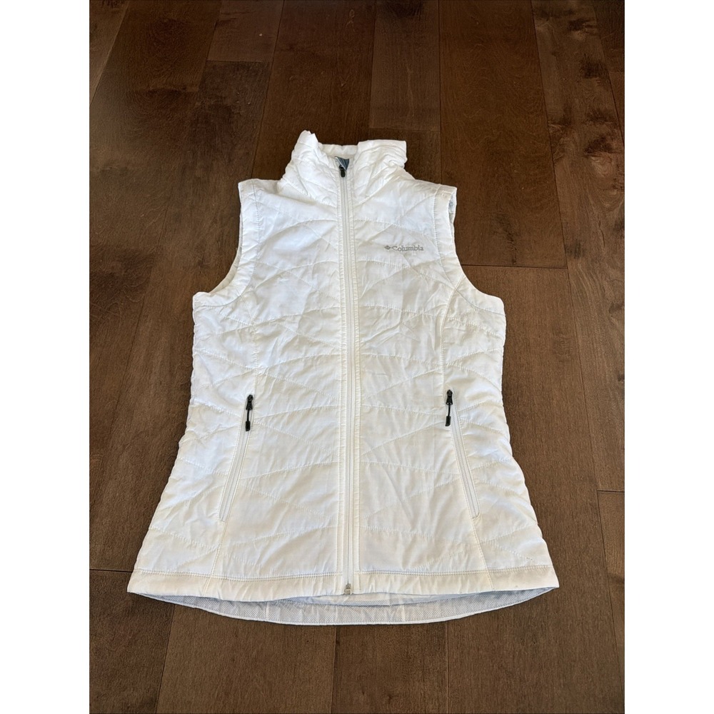 Columbia Omni Heat Quilted Puffer Vest Womens Small White Sleeveless Jacket Used